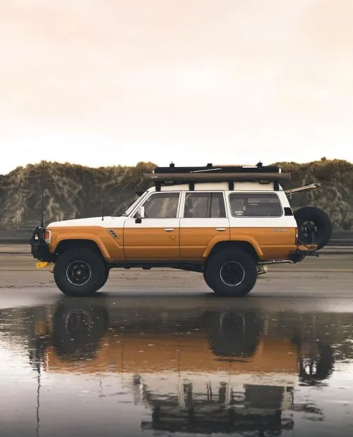 Vintage Off-Road Vehicle in Reflection, retro, photographic, warm