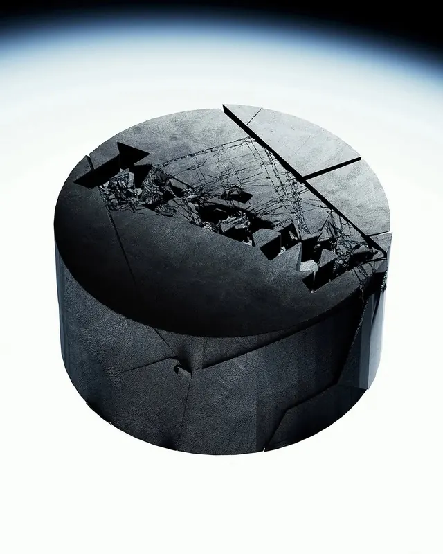 3D Cracked Stone Cylinder, minimal, 3d-render, dark