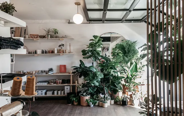 Modern Industrial Interior with Greenery, photographic, minimal, light