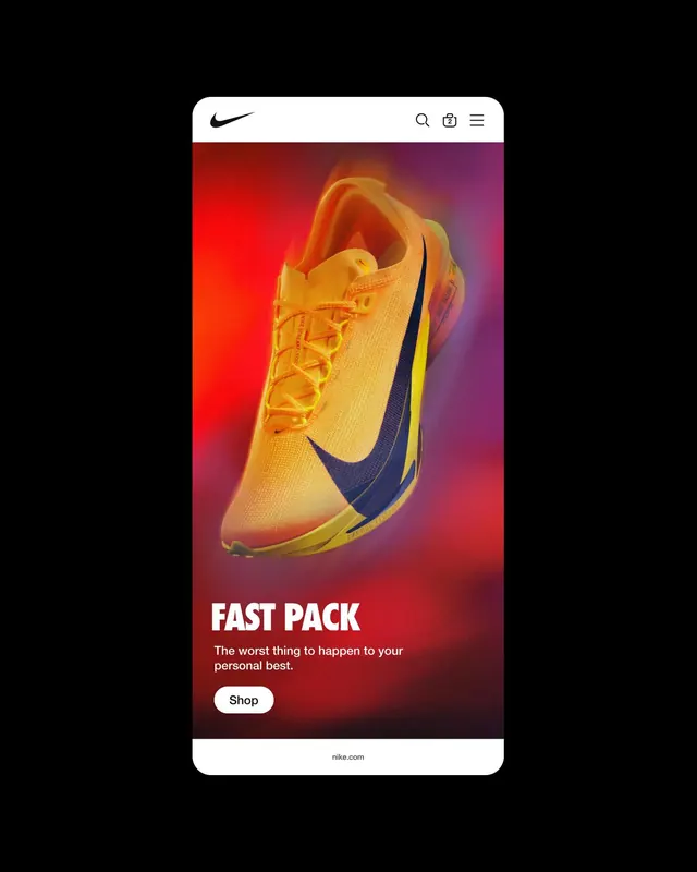Nike Fast Pack Mobile UI Screen, gradient-heavy, vibrant