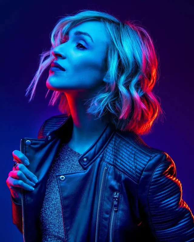 Neon Cyberpunk Portrait, photographic, gradient-heavy, vibrant