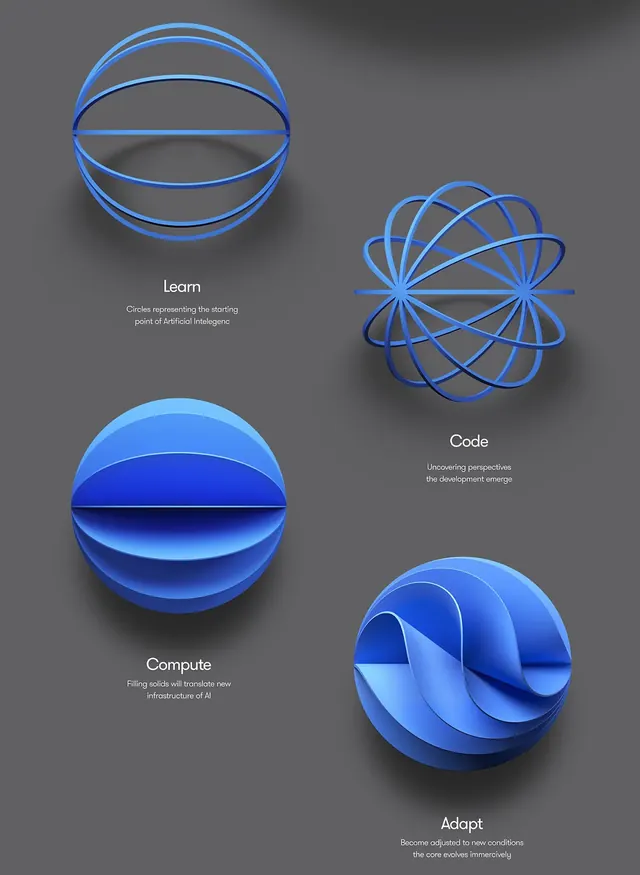 Abstract Geometric Logo Collection, minimal, 3d-render, dark