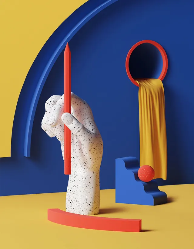 Abstract 3D Sculpture Composition, minimal, 3d-render, vibrant