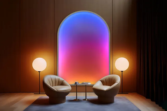 Abstract Gradient Arch Interior, minimal, gradient-heavy, vibrant