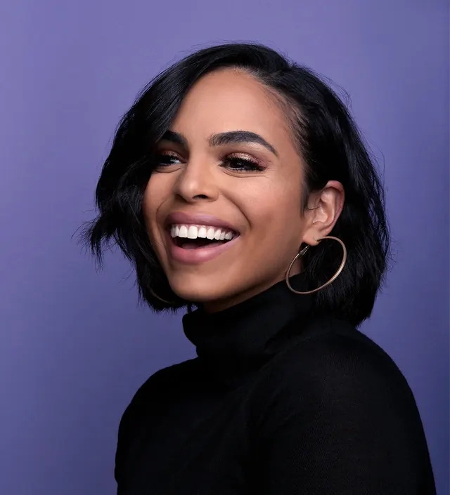 Portrait of a Smiling Woman, photographic, minimal, vibrant