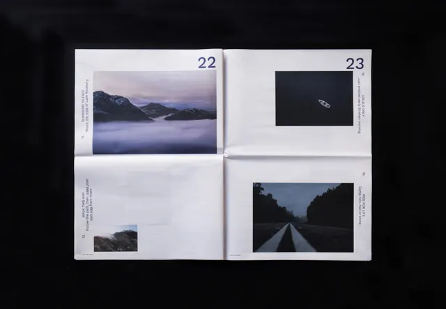 Editorial Layout with Landscape Photography, minimal, editorial, high-contrast