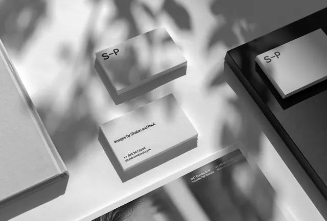 S-P Brand Identity Mockup, minimal, swiss, monochrome