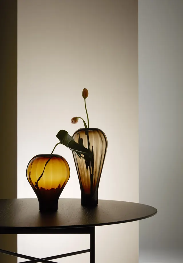 Artistic Glass Vases on Table, minimal, luxury, warm