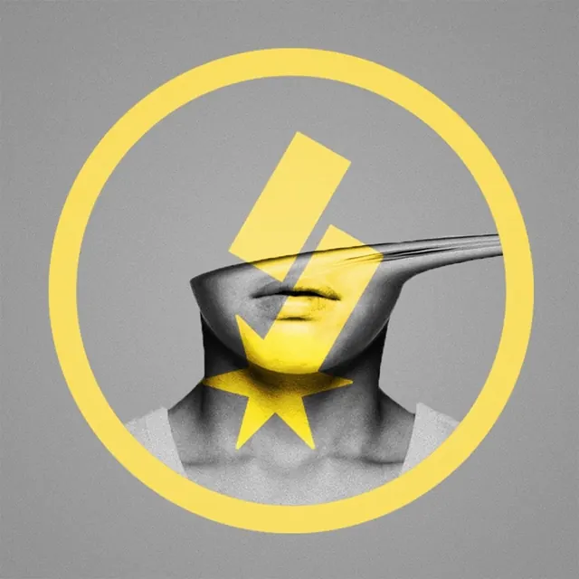 Abstract Humanoid Collage Logo, minimal, geometric, high-contrast