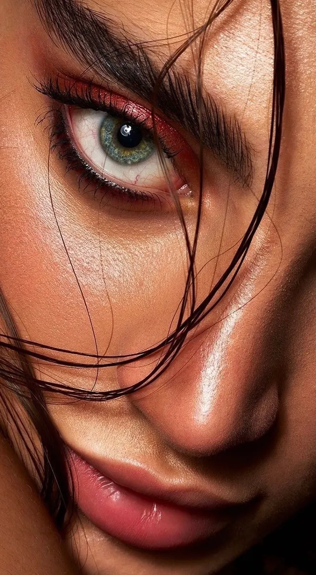 Close-up Portrait of a Woman's Face, photographic, luxury, warm