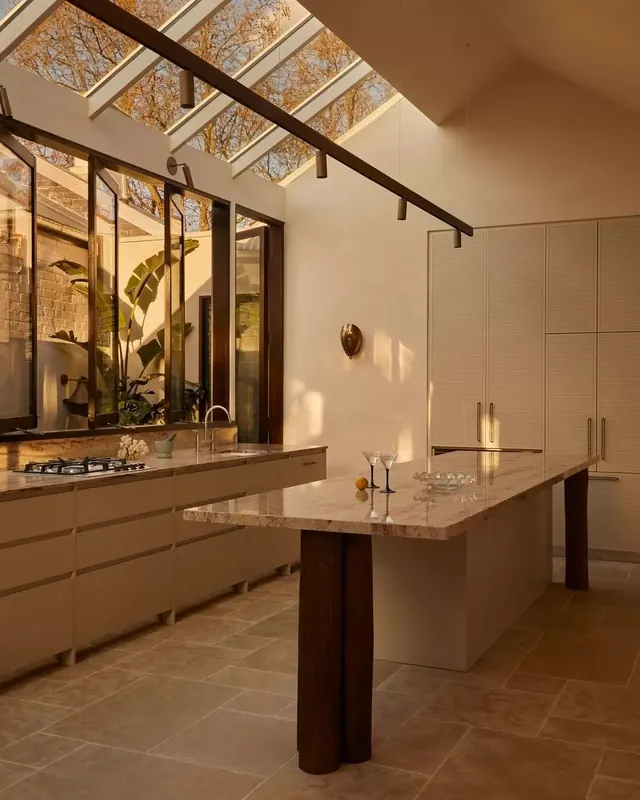 Modern Kitchen Interior with Marble Island, luxury, photographic, warm
