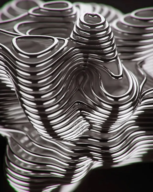 Abstract Liquid Chrome Waves, 3d-render, abstract, monochrome