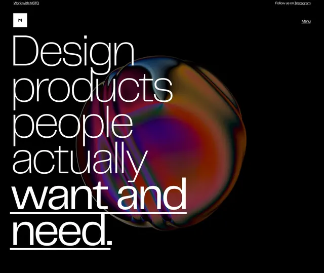 Design products people actually want and need., minimal, gradient-heavy, dark