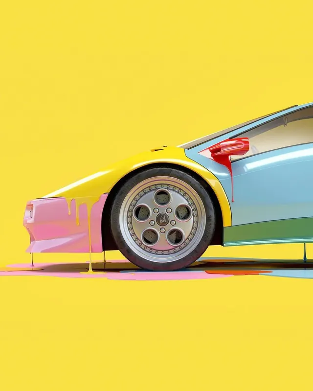 Pop Art Car Illustration, playful, flat, vibrant