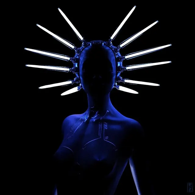 Cybernetic Humanoid Portrait, dark-mode, 3d-render, dark