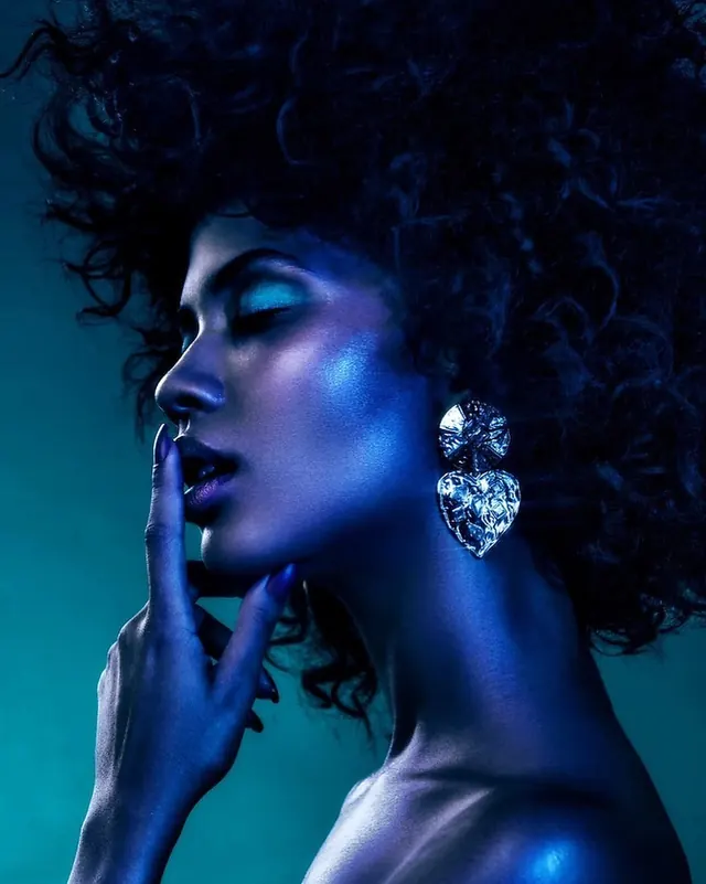 Blue Portrait with Heart Jewelry, dark-mode, luxury, dark