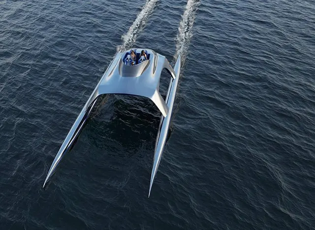 Futuristic Hydrofoil Concept, minimal, luxury, dark