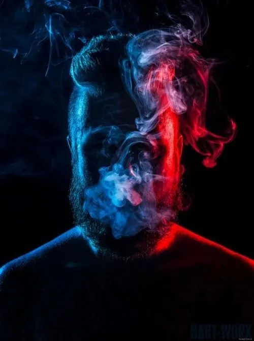 Double Exposure Smoke Portrait, dark-mode, photographic, dark
