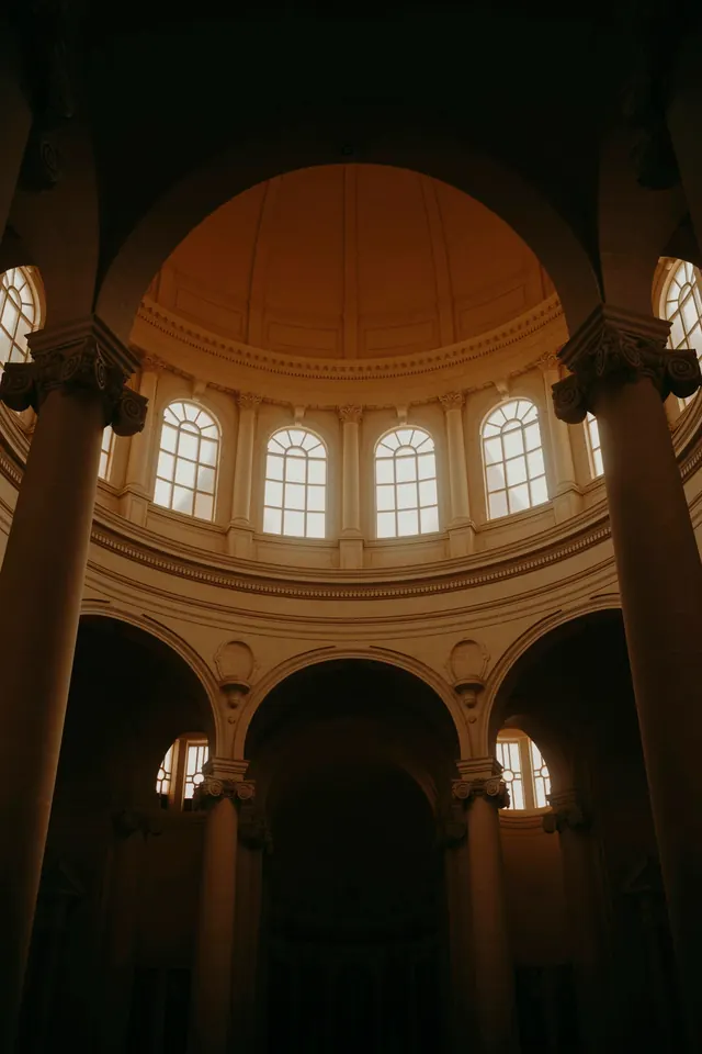 Interior Architecture of a Domed Building, photographic, luxury, dark