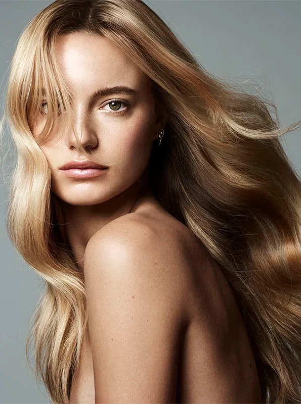Portrait of a Woman with Blonde Hair, photographic, luxury, warm