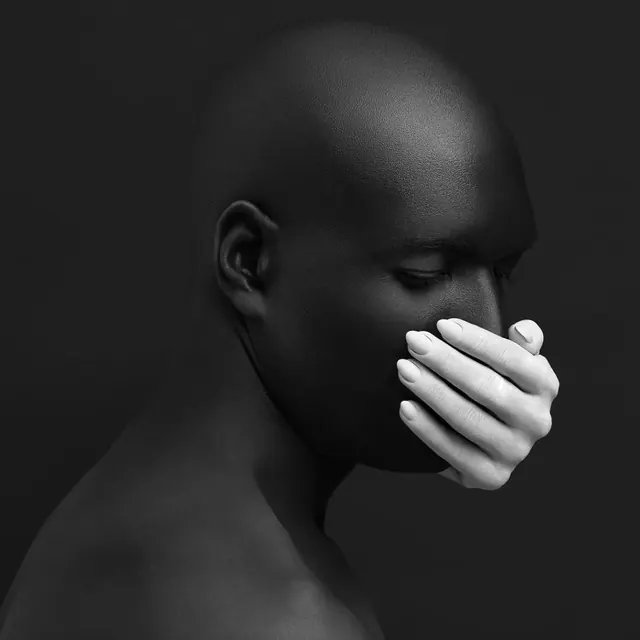 Monochrome Portrait of a Person with White Hands, minimal, monochrome, monochrome