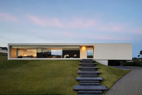 Modernist Minimalist House with Stepped Path, minimal, photographic, light