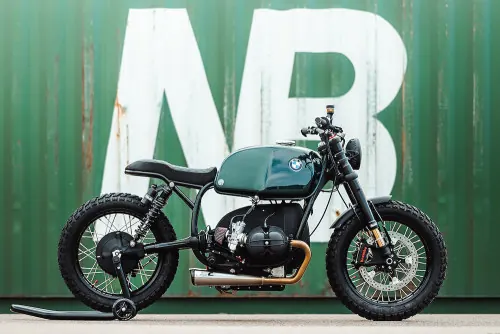 Motorcycle Mockup with Large Typography, photographic, minimal, vibrant