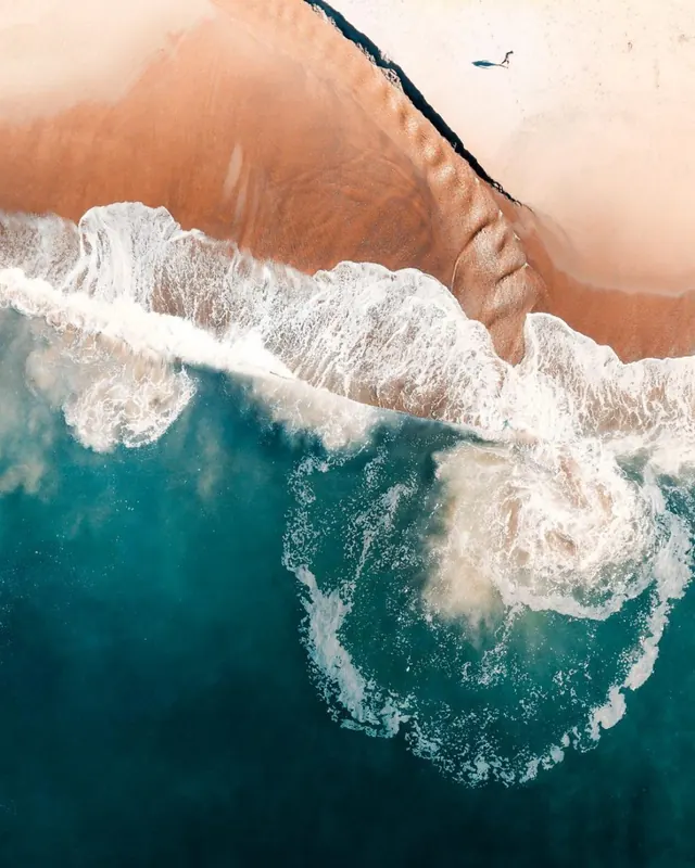 Aerial Beach and Ocean Wave, photographic, organic, earthy