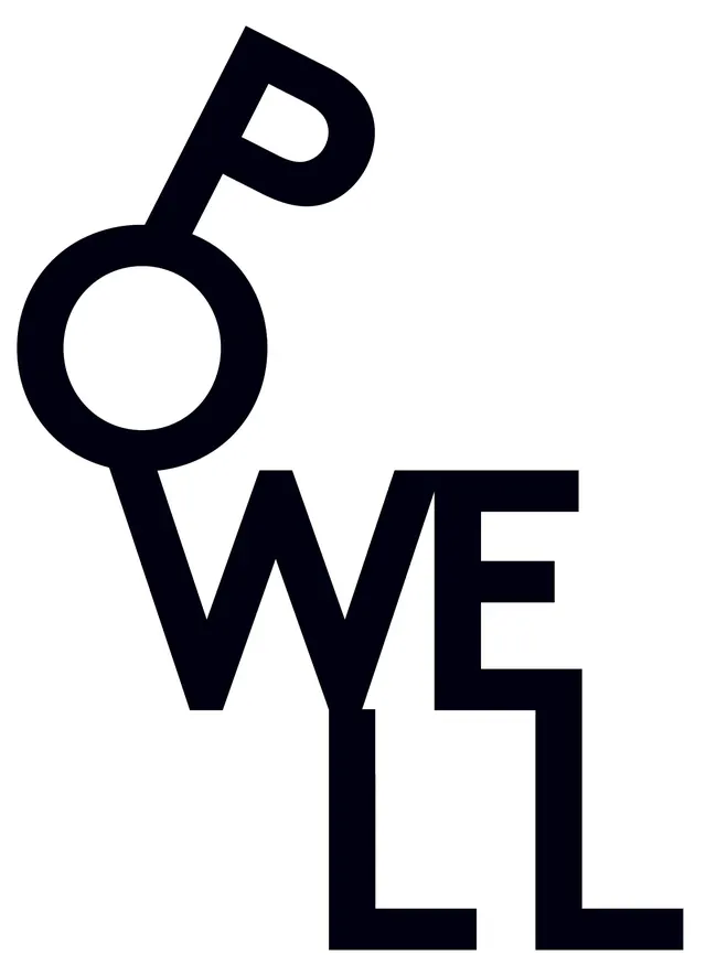 Powell Wordmark, minimal, geometric, monochrome