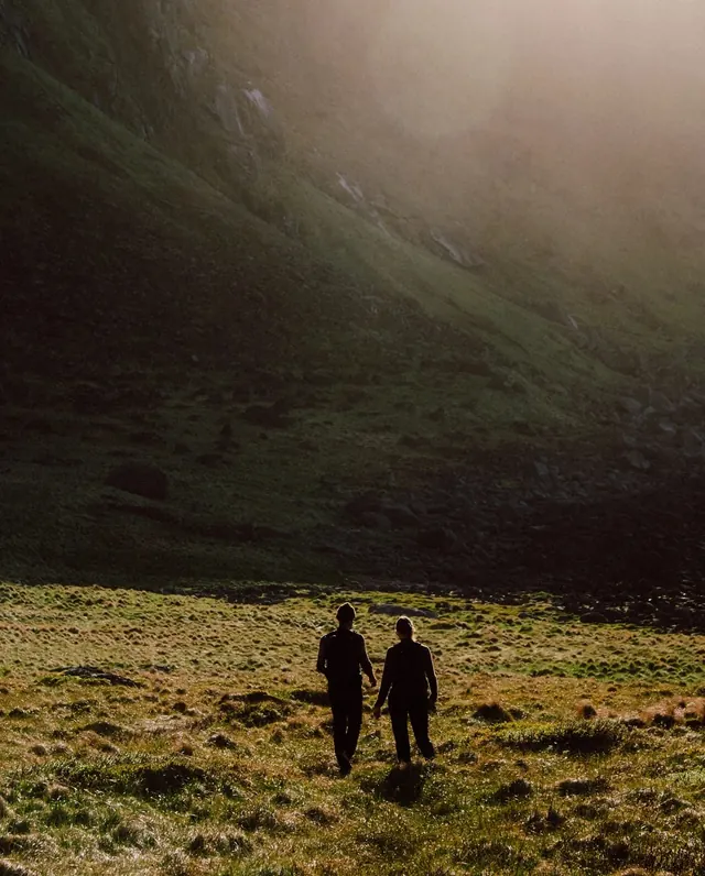 Two Figures in a Mountain Landscape, photographic, organic, earthy
