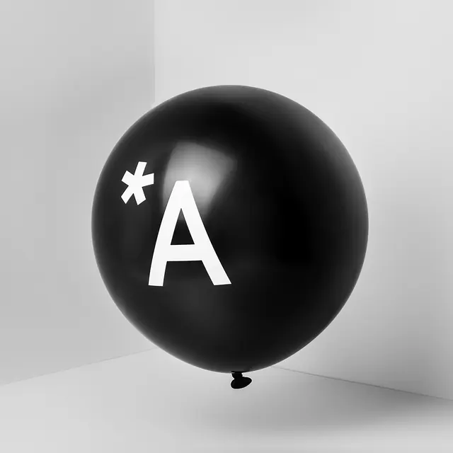 Black Balloon with White Typography, minimal, geometric, monochrome