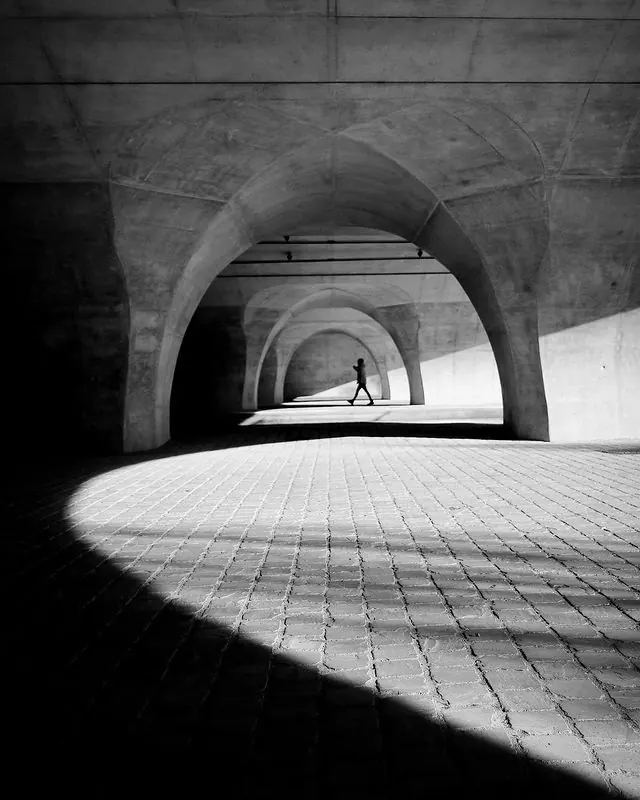 Architectural Tunnel Perspective, minimal, monochrome, monochrome