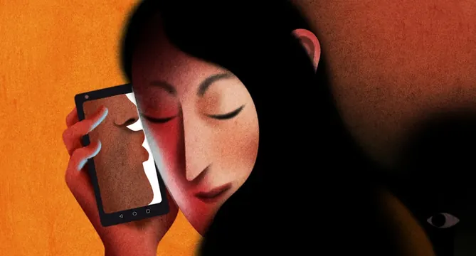 Sleeping Woman with Smartphone Illustration, illustrated, organic, warm