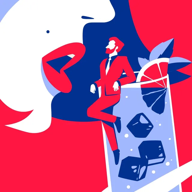 Stylized Illustration of a Man in a Suit, flat, playful, vibrant