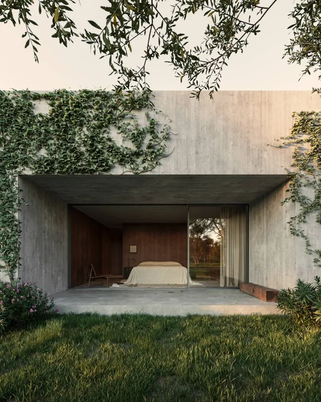 Modernist Concrete Residence, minimal, brutalist, muted