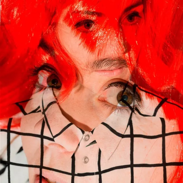 Abstract Portrait with Red Overlay, maximalist, abstract, vibrant