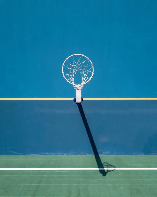 Basketball Hoop on Blue Background, minimal, geometric, vibrant