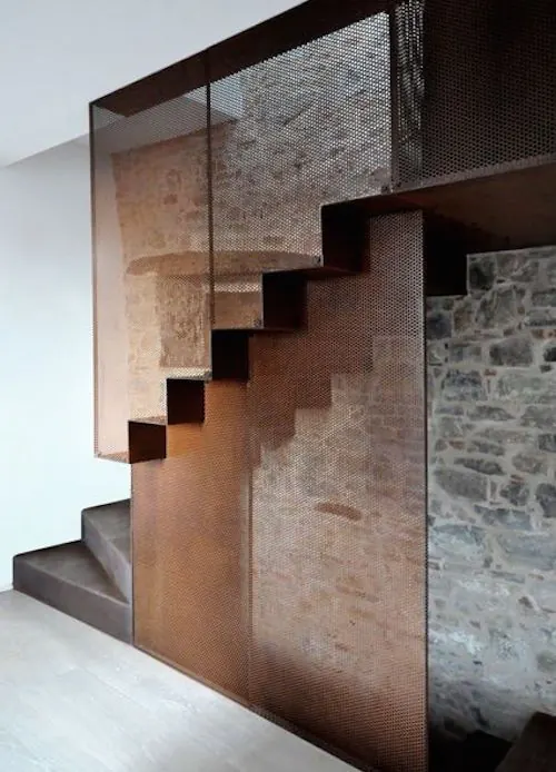 Modern Industrial Staircase with Glass Railing, minimal, photographic, muted