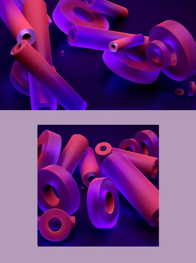 Abstract 3D Tubular Shapes, 3d-render, gradient-heavy, vibrant