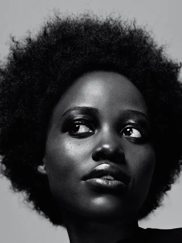 Portrait of a Woman with Afro Hair, monochrome, photographic, monochrome