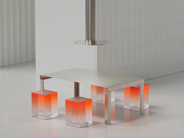 Minimalist 3D Furniture Render, minimal, geometric, vibrant