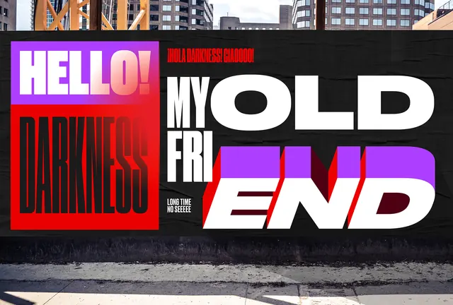 Hello My Old Friend Typography Poster, brutalist, neo-brutalist, high-contrast