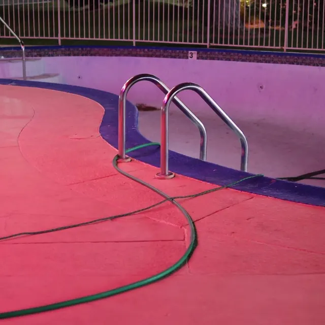 Outdoor Pool with Metal Railings, photographic, vibrant