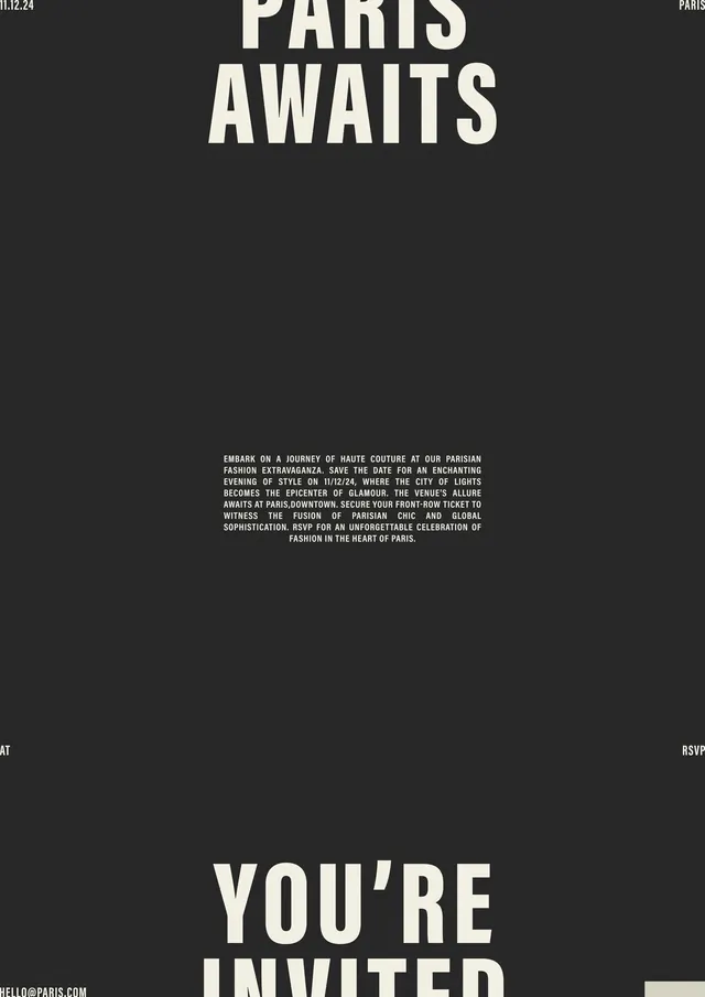 Paris Awaits Typography Poster, minimal, swiss, dark