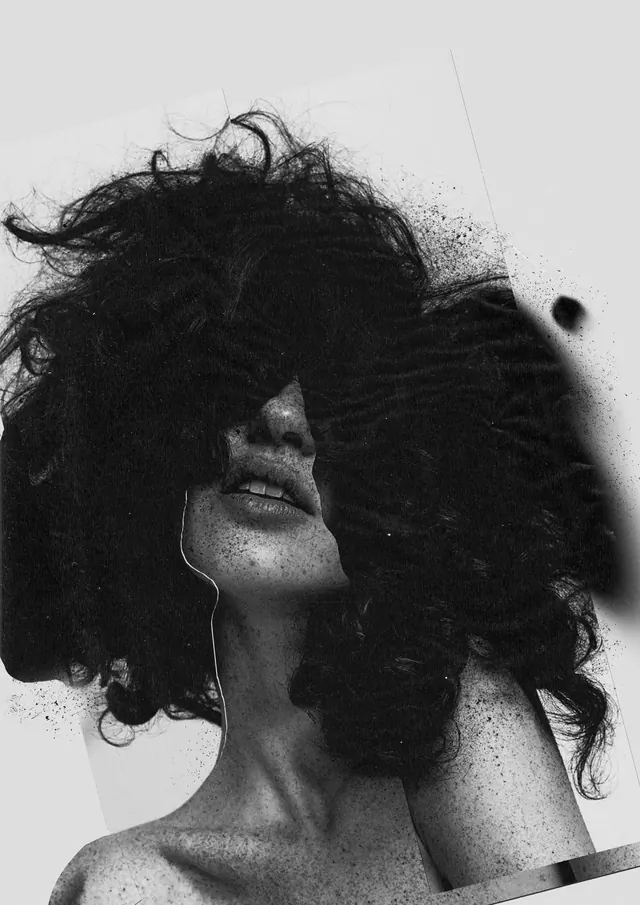 Monochrome Portrait with Voluminous Hair, monochrome, photographic, monochrome
