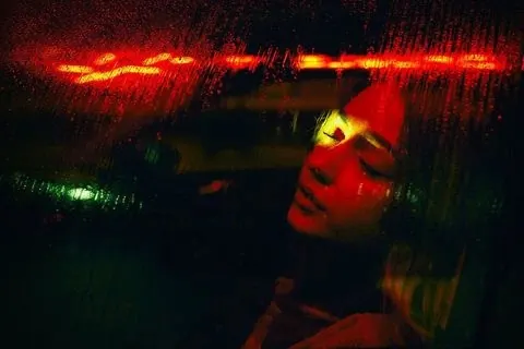 Abstract Red Face Reflection, abstract, dark-mode, dark