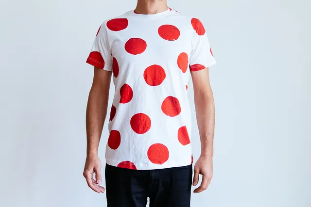 Red Polka Dot T-Shirt Mockup, minimal, flat, high-contrast