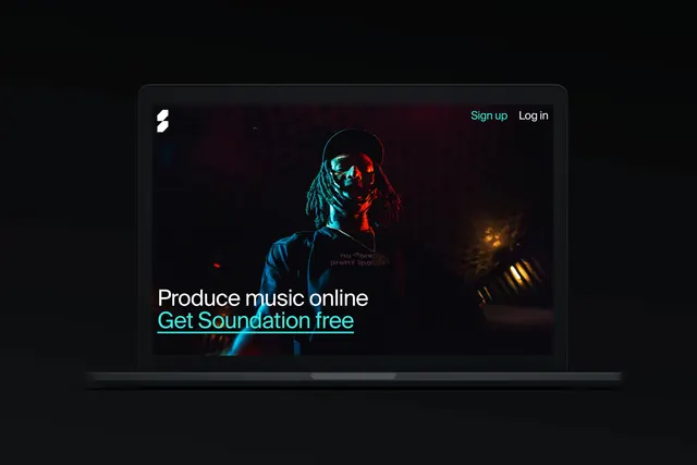 Music Production Platform Mockup, dark-mode, minimal, dark