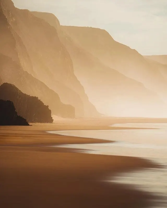 Misty Coastal Cliffs, organic, photographic, warm