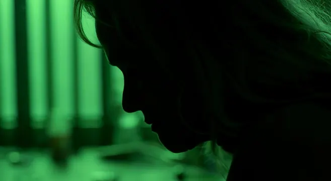 Silhouette Profile with Green Lighting, dark-mode, photographic, dark